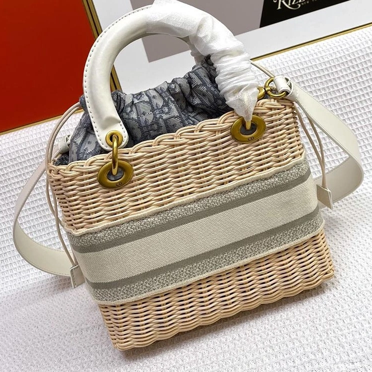 Cheap Lady Medium Grey Oblique Wicker Bag Dior Canvas and Motif 0708 Luxury